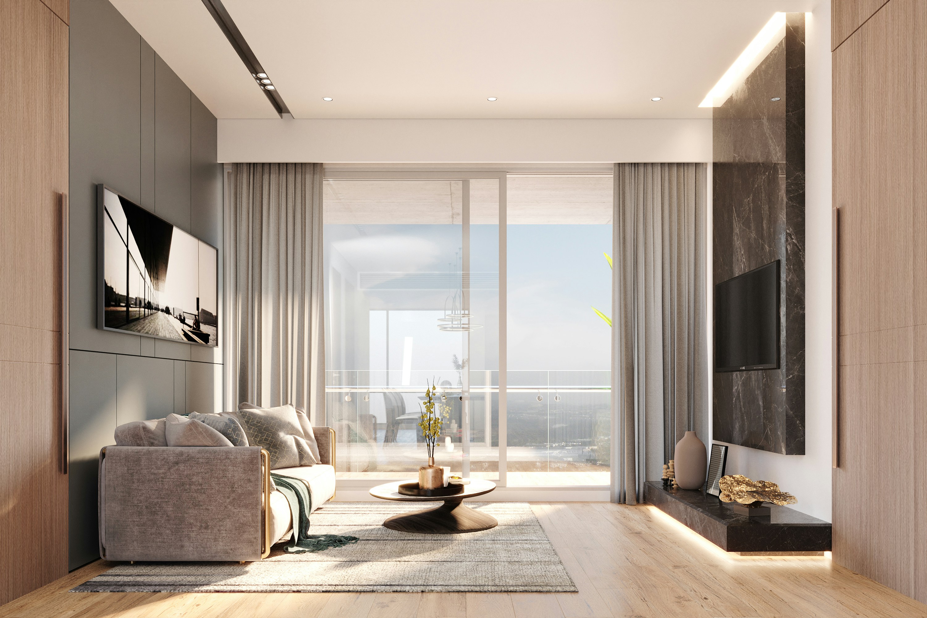 Coastal luxury residence exterior at sunset